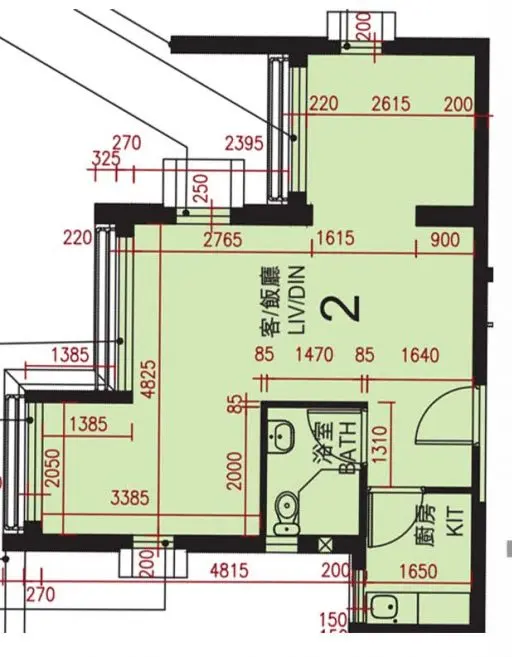 錦駿苑 1房（有露台）2型 平面圖