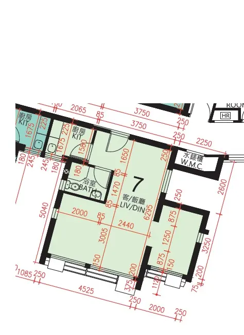 安來邨 2房（無露台）7型 平面圖