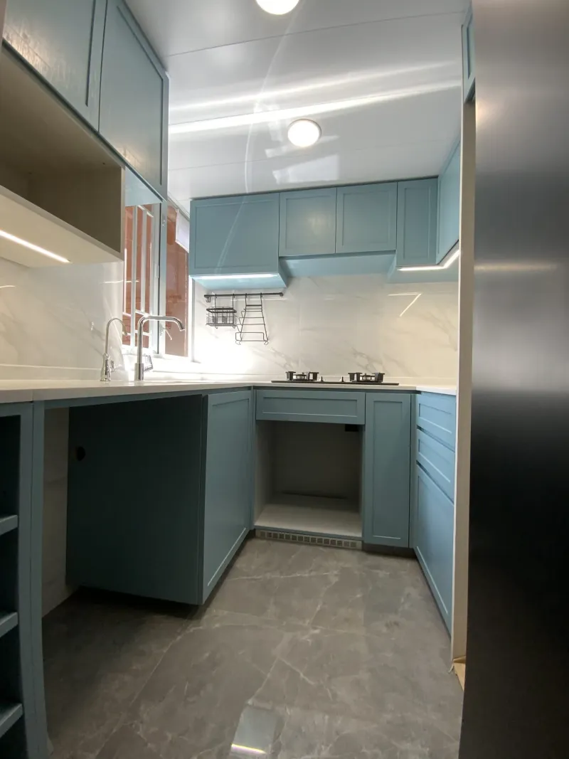 屯門兆康苑 廚房 — 藍色鄉村風訂造廚櫃